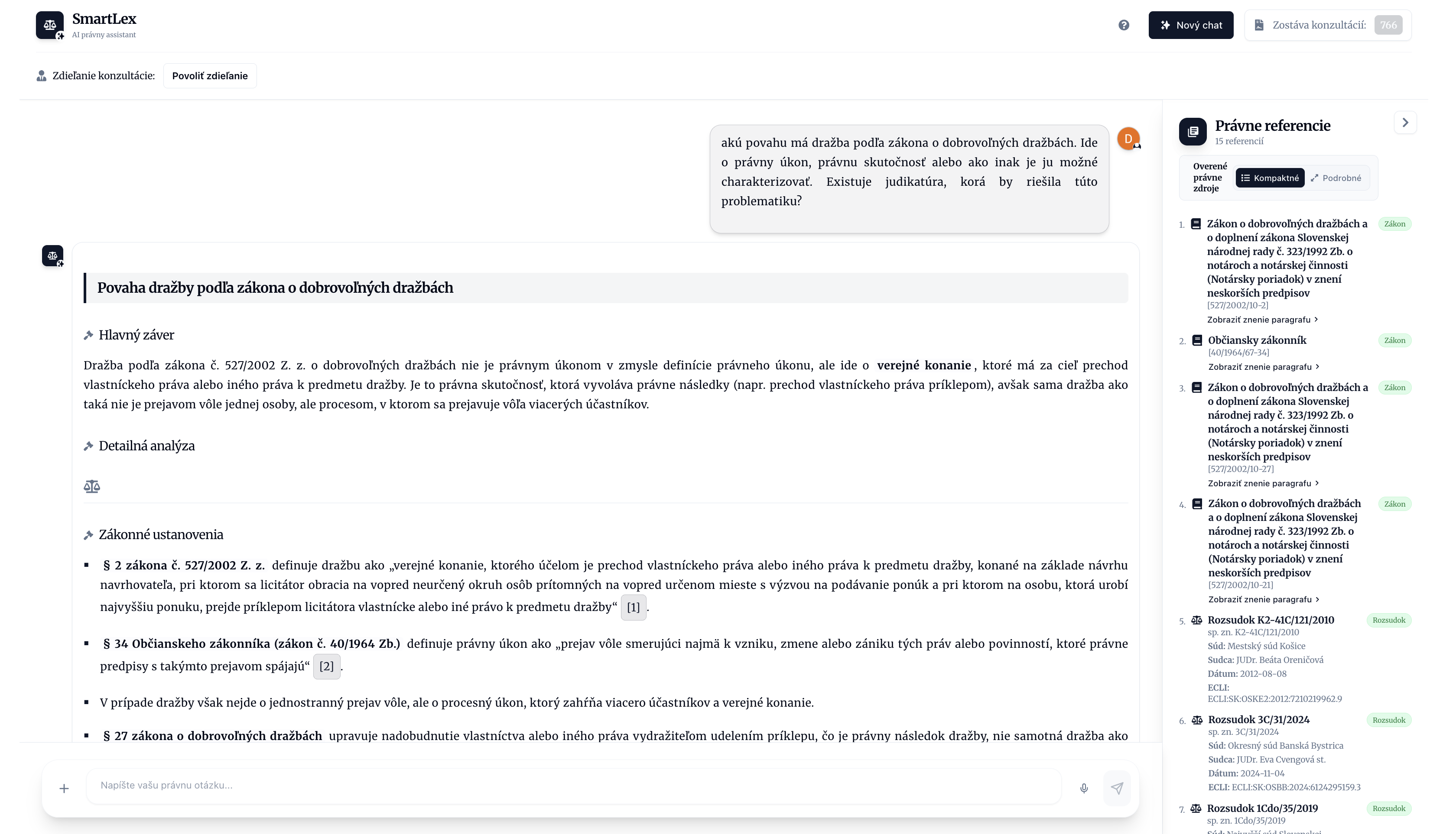 Smartlex AI právny asistent - Chat interface s analýzou zákonov